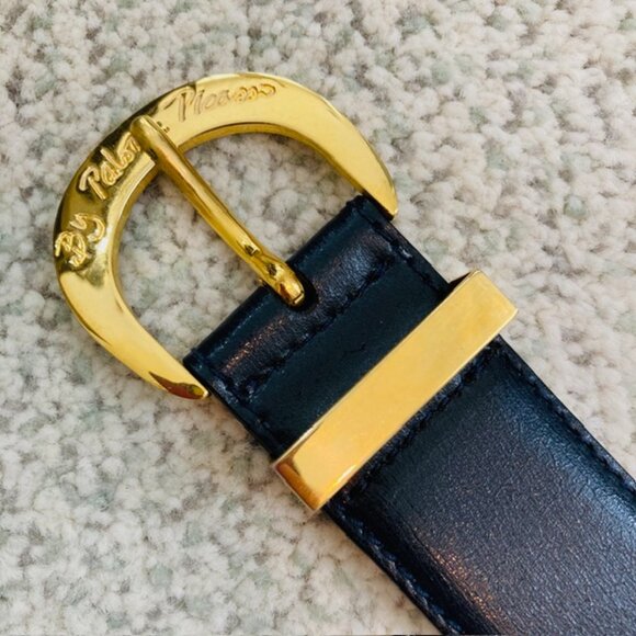Paloma Picasso Vintage Womens Medium 75 Made in Italy Black Gold Leather Belt - Picture 8 of 16